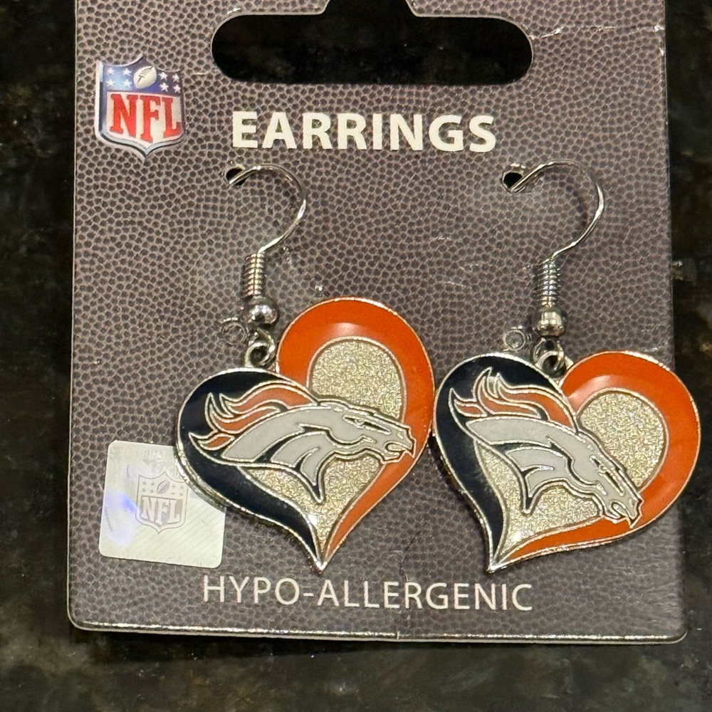 NFL Denver Broncos Orange and Silver Heart Earrings
